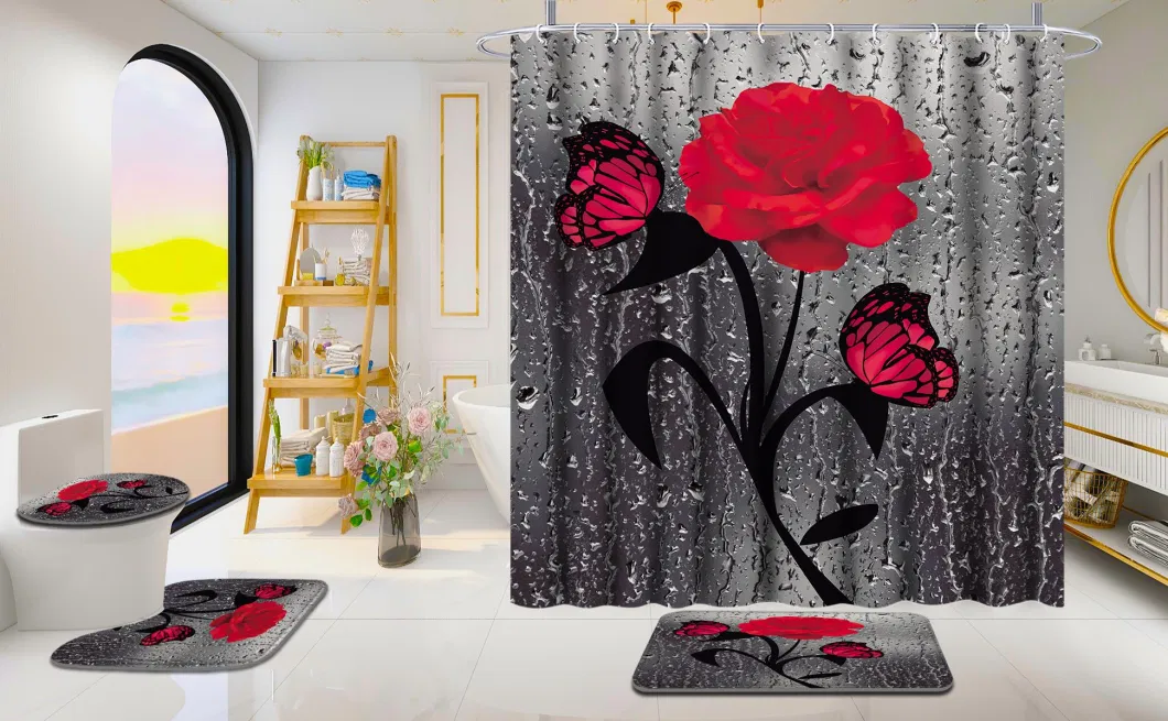 South American Style Rose 3D Print Waterproof 100% Polyester Fabric Shower Curtain