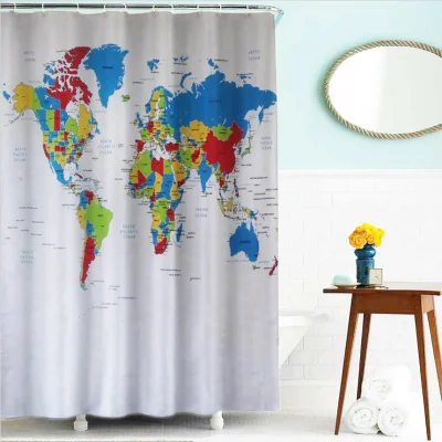 세계 지도 인쇄 맞춤형 폴리에스테르 샤워 커튼