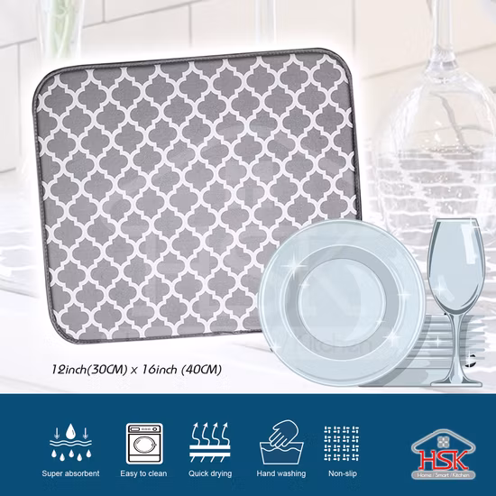 주방용 극세사 접시 건조 매트, 흡수성 직물 주방용품